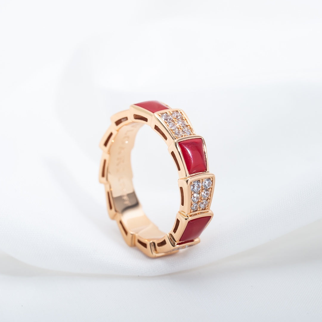 [✨ROSE✨]SERPENTI RING PINK GOLD CARNELIAN DIAMOND PAVED 4MM