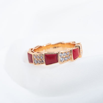 [✨ROSE✨]SERPENTI RING PINK GOLD CARNELIAN DIAMOND PAVED 4MM