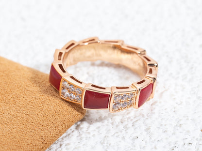 [✨ROSE✨]SERPENTI RING PINK GOLD CARNELIAN DIAMOND PAVED 4MM