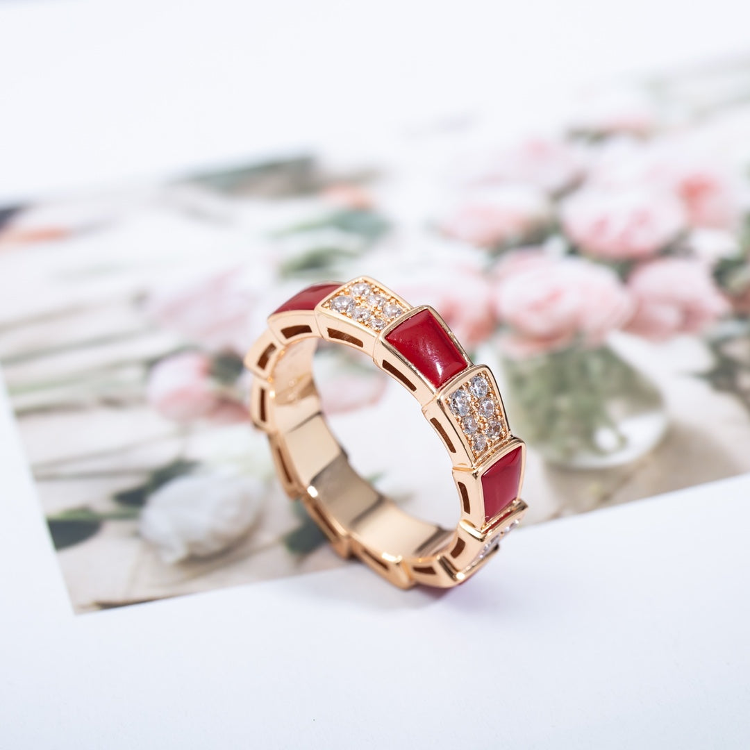 [✨ROSE✨]SERPENTI RING PINK GOLD CARNELIAN DIAMOND PAVED 4MM