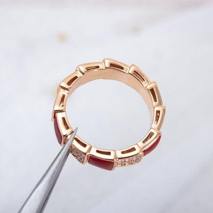 [✨ROSE✨]SERPENTI RING PINK GOLD CARNELIAN DIAMOND PAVED 4MM