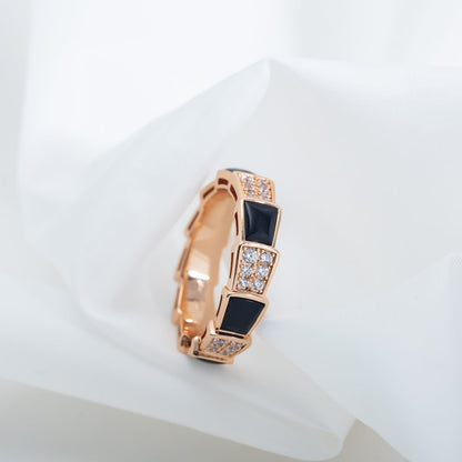 [✨ROSE✨]SERPENTI RING PINK GOLD BLACK MOP DIAMOND PAVED 4MM