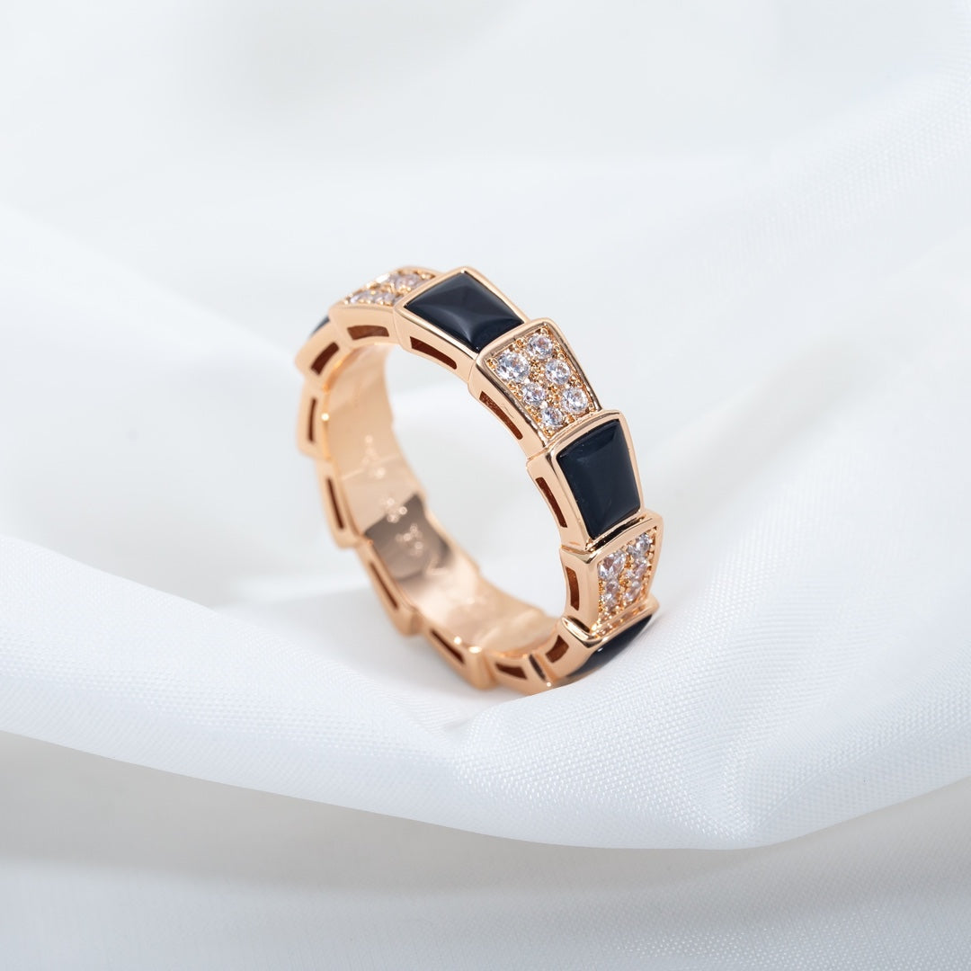 [✨ROSE✨]SERPENTI RING PINK GOLD BLACK MOP DIAMOND PAVED 4MM