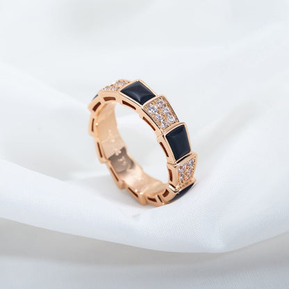 [✨ROSE✨]SERPENTI RING PINK GOLD BLACK MOP DIAMOND PAVED 4MM