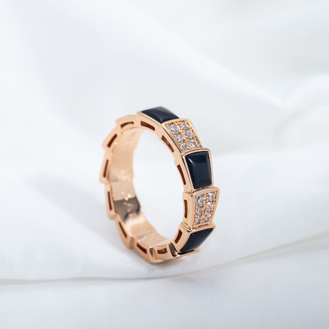 [✨ROSE✨]SERPENTI RING PINK GOLD BLACK MOP DIAMOND PAVED 4MM