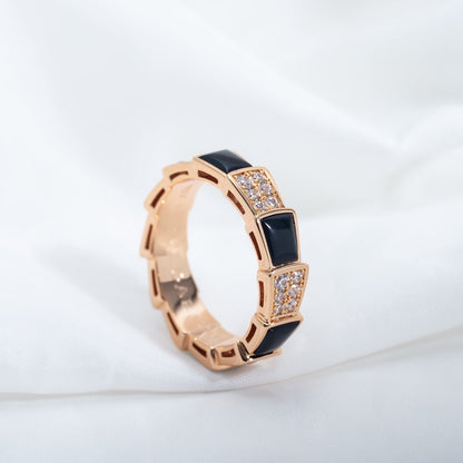 [✨ROSE✨]SERPENTI RING PINK GOLD BLACK MOP DIAMOND PAVED 4MM