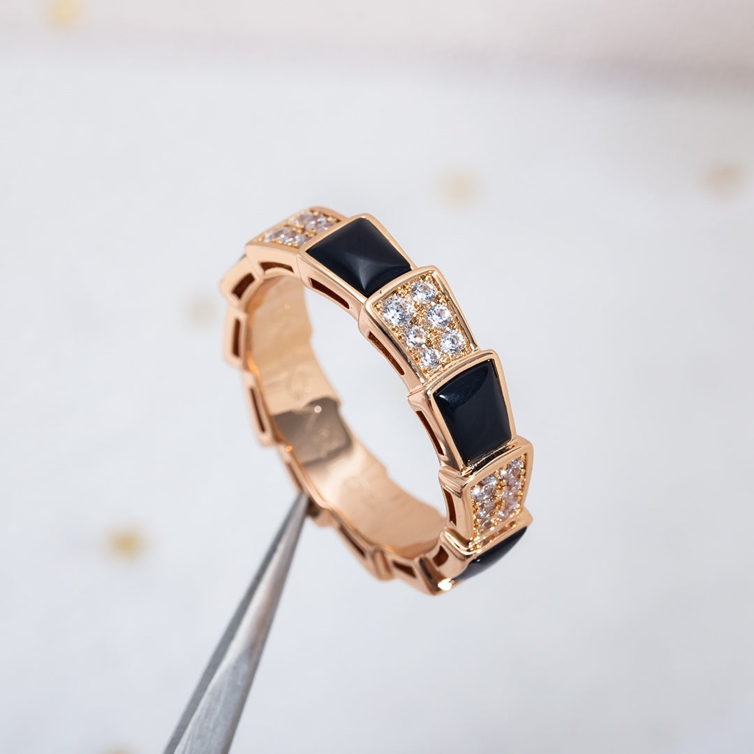 [✨ROSE✨]SERPENTI RING PINK GOLD BLACK MOP DIAMOND PAVED 4MM