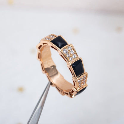 [✨ROSE✨]SERPENTI RING PINK GOLD BLACK MOP DIAMOND PAVED 4MM