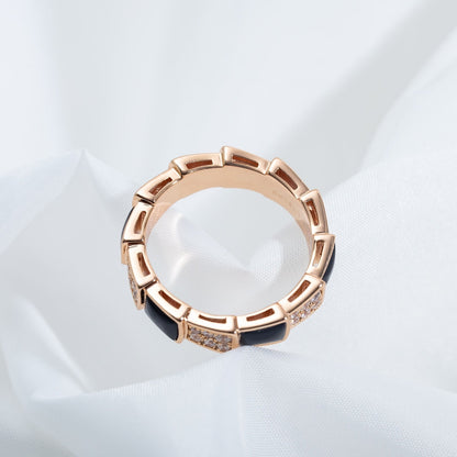 [✨ROSE✨]SERPENTI RING PINK GOLD BLACK MOP DIAMOND PAVED 4MM