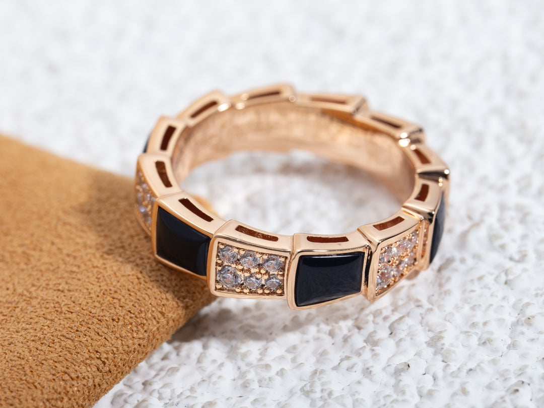[✨ROSE✨]SERPENTI RING PINK GOLD BLACK MOP DIAMOND PAVED 4MM