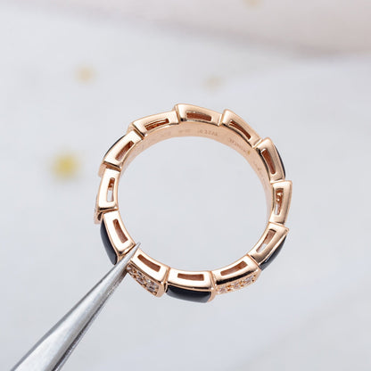 [✨ROSE✨]SERPENTI RING PINK GOLD BLACK MOP DIAMOND PAVED 4MM