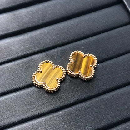[✨ROSE✨]CLOVER MEDIUM 1 MOTIFS TIGER EYE EARRINGS