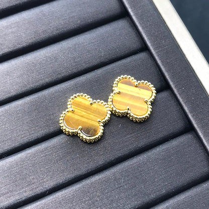[✨ROSE✨]CLOVER MEDIUM 1 MOTIFS TIGER EYE EARRINGS