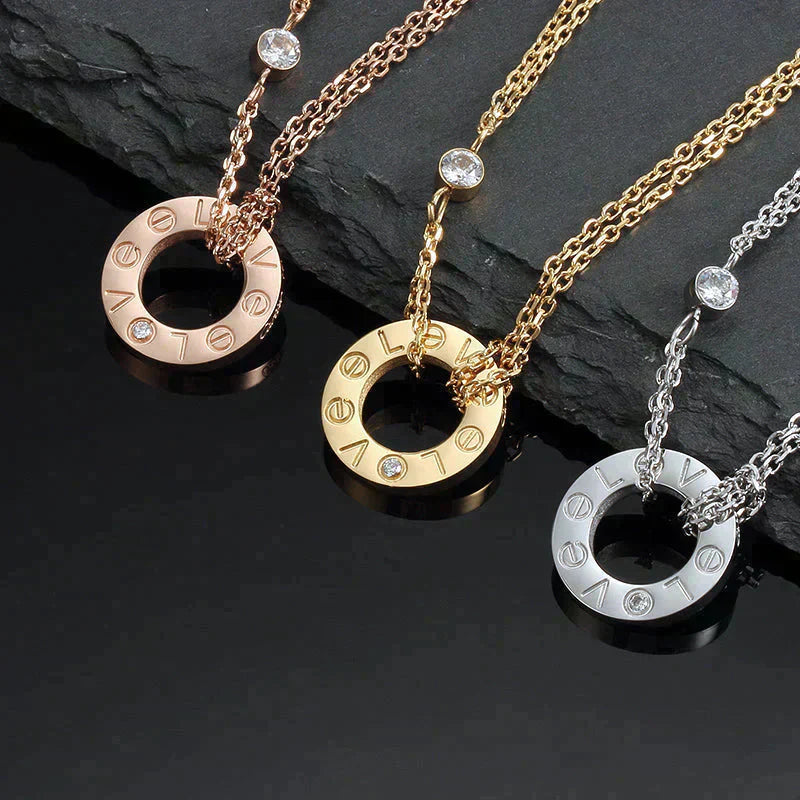 [✨ROSE✨]LOVE NECKLACE 16MM 2 DIAMONDS