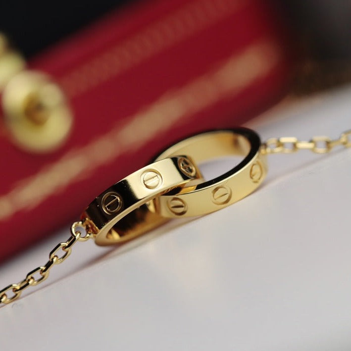 [✨ROSE✨]LOVE NECKLACE DOUBLE RING GOLD