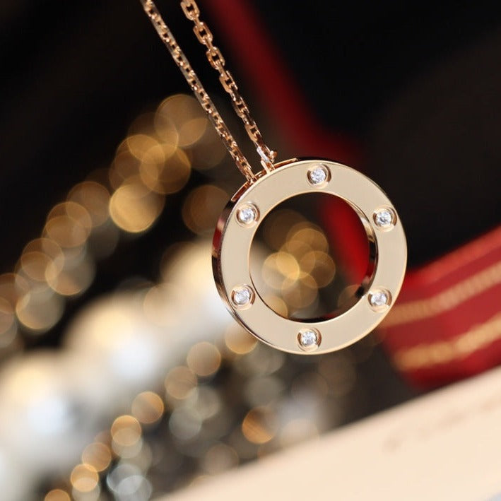 [✨ROSE✨]LOVE NECKLACE 16MM 6 DIAMONDS PINK GOLD