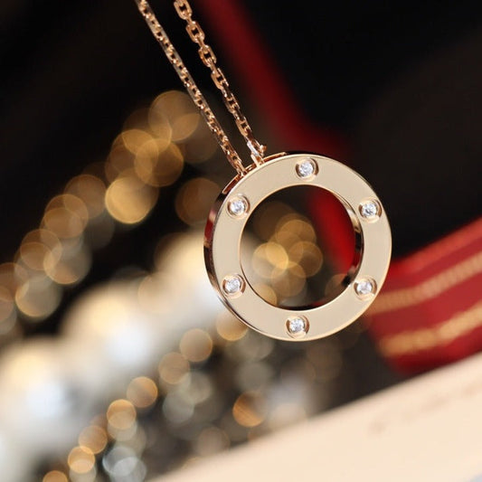 [✨ROSE✨]LOVE NECKLACE 16MM 6 DIAMONDS PINK GOLD