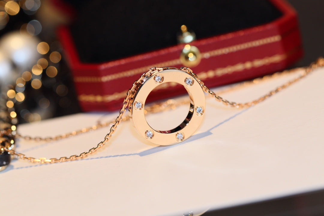 [✨ROSE✨]LOVE NECKLACE 16MM 6 DIAMONDS PINK GOLD