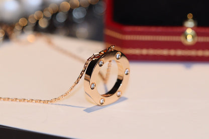 [✨ROSE✨]LOVE NECKLACE 16MM 6 DIAMONDS PINK GOLD