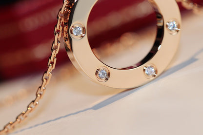 [✨ROSE✨]LOVE NECKLACE 16MM 6 DIAMONDS PINK GOLD