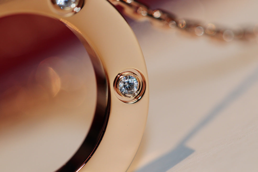 [✨ROSE✨]LOVE NECKLACE 16MM 6 DIAMONDS PINK GOLD