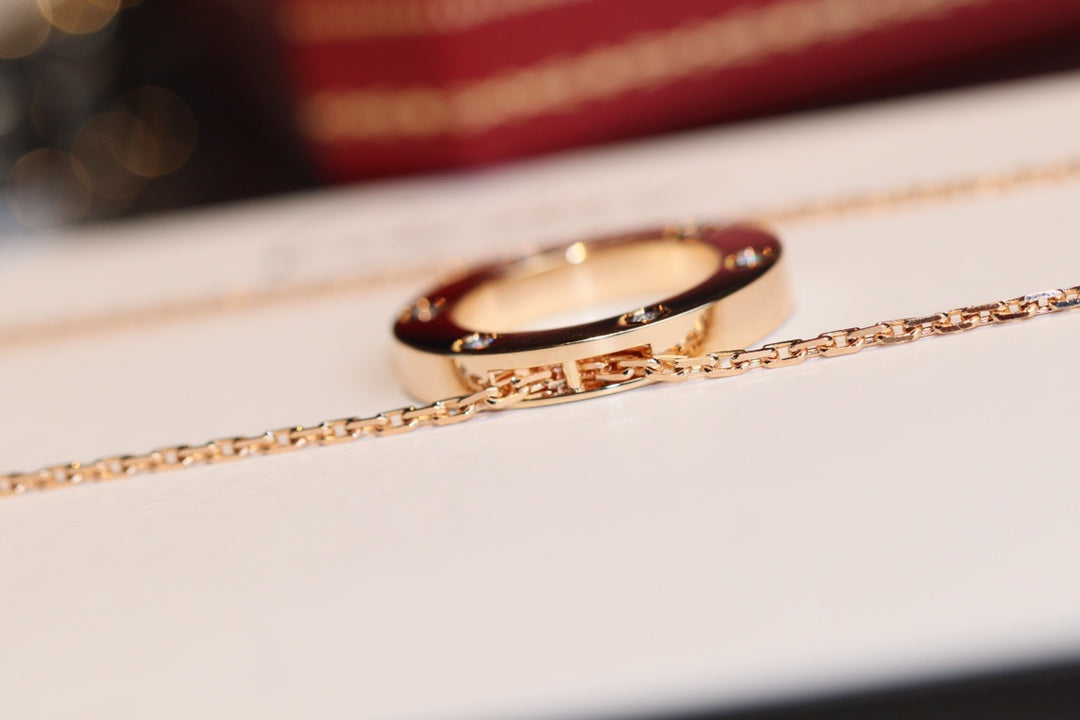 [✨ROSE✨]LOVE NECKLACE 16MM 6 DIAMONDS PINK GOLD