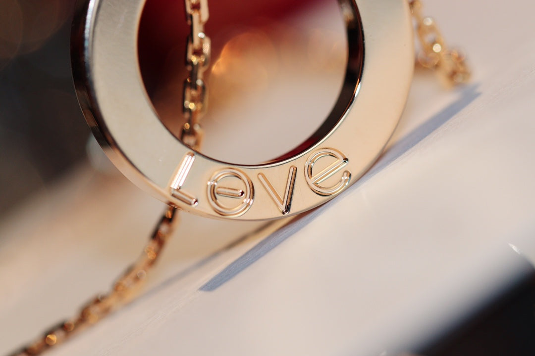 [✨ROSE✨]LOVE NECKLACE 16MM 6 DIAMONDS PINK GOLD