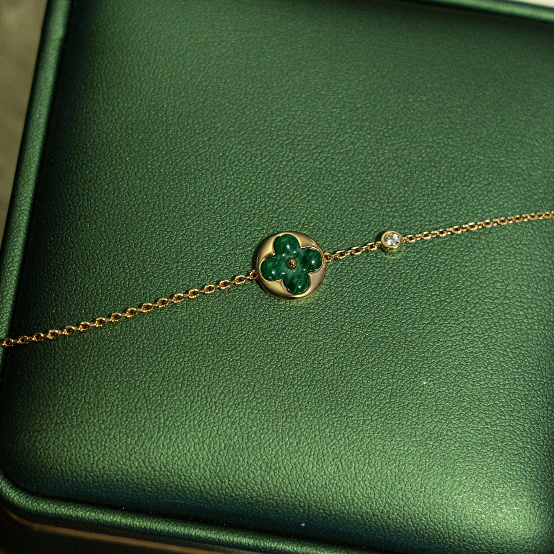 [✨ROSE✨]SUN MALACHITE 1 DIAMOND PINK GOLD BRACELET