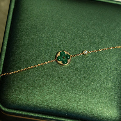 [✨ROSE✨]SUN MALACHITE 1 DIAMOND PINK GOLD BRACELET