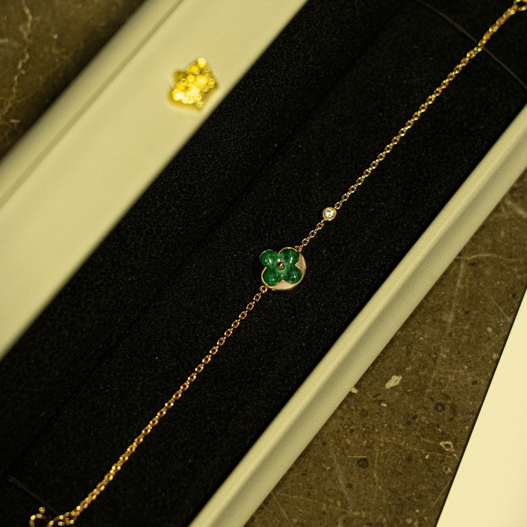 [✨ROSE✨]SUN MALACHITE 1 DIAMOND PINK GOLD BRACELET