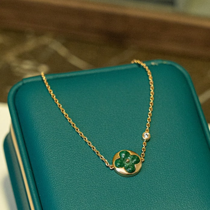 [✨ROSE✨]SUN MALACHITE 1 DIAMOND PINK GOLD BRACELET