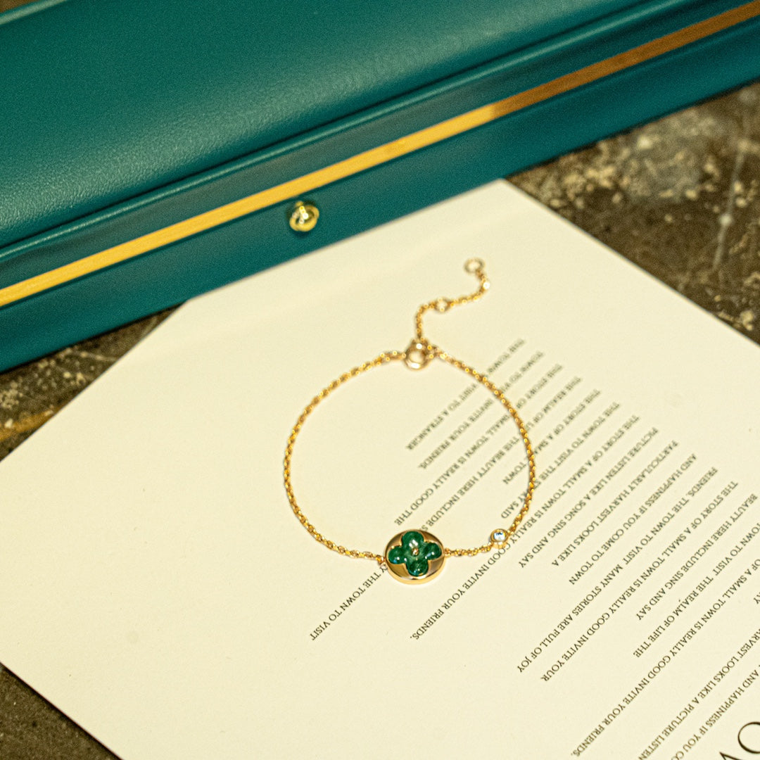 [✨ROSE✨]SUN MALACHITE 1 DIAMOND PINK GOLD BRACELET