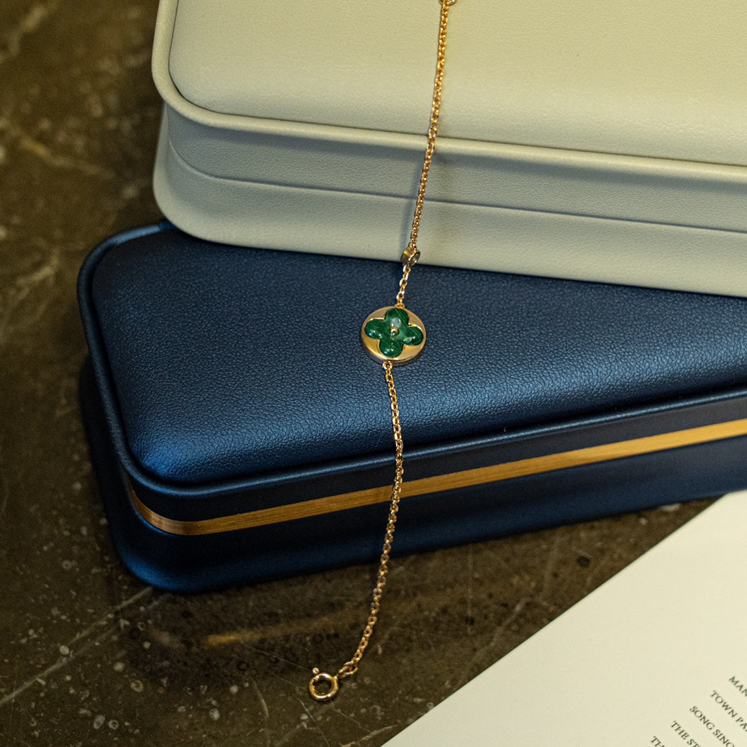 [✨ROSE✨]SUN MALACHITE 1 DIAMOND PINK GOLD BRACELET