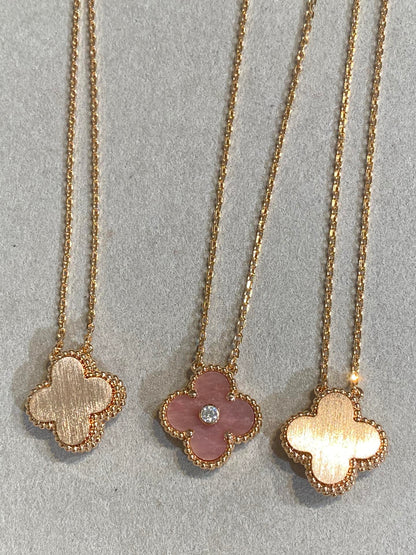 [✨ROSE✨]CLOVER 15MM DIAMOND RHODONITE NECKLACE