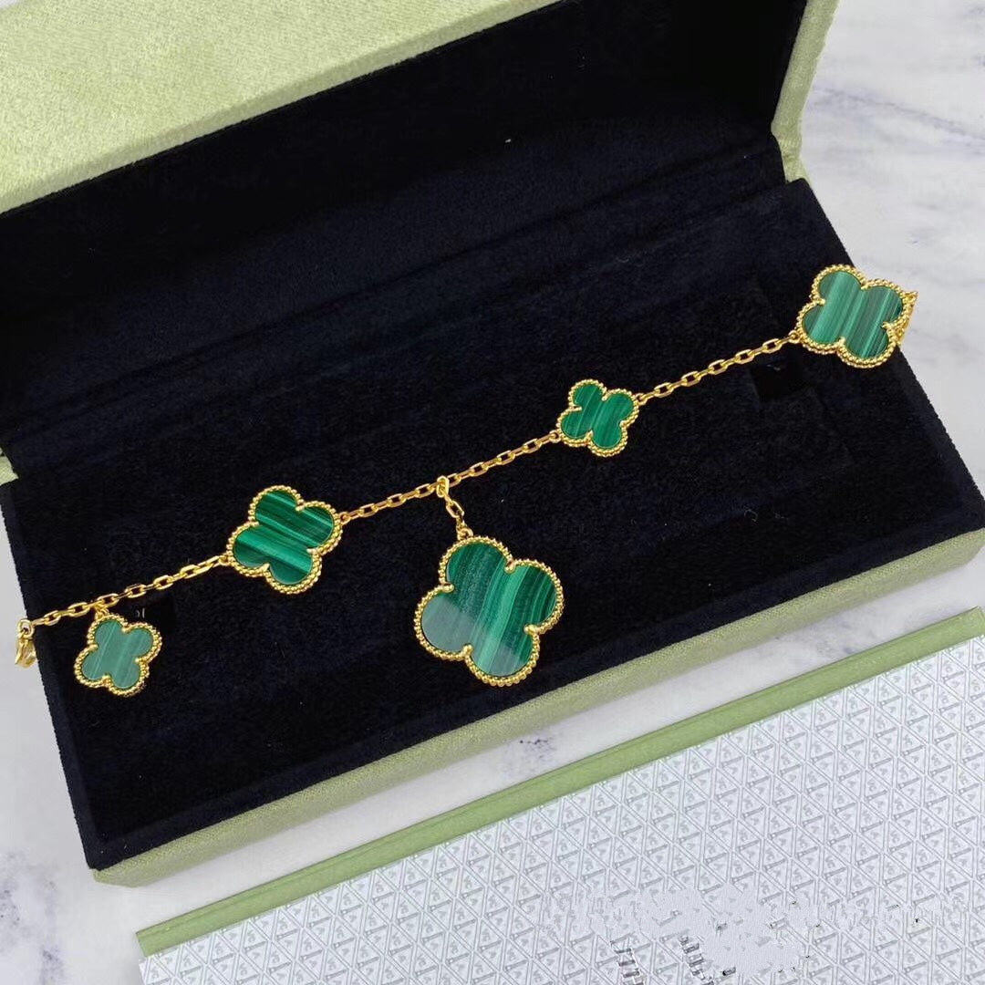 [✨ROSE✨]MAGIC CLOVER MALACHITE GOLD BRACELET 5 MOTIFS