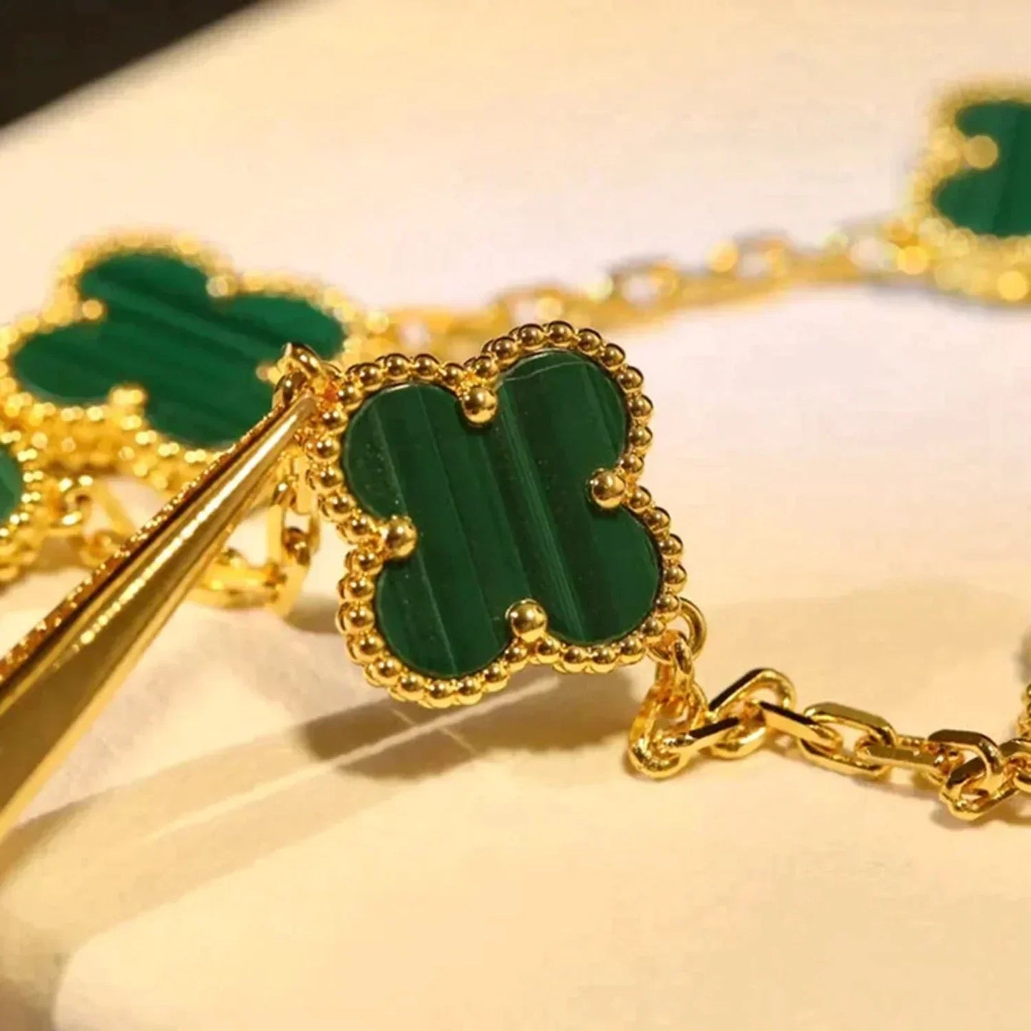 [✨ROSE✨]CLOVER 5 MOTIFS MALACHITE BRACELET