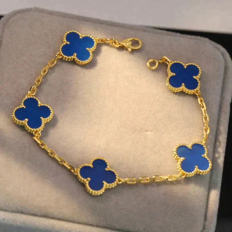 [✨ROSE✨]CLOVER 5 MOTIFS BLUE AGATE BRACELET