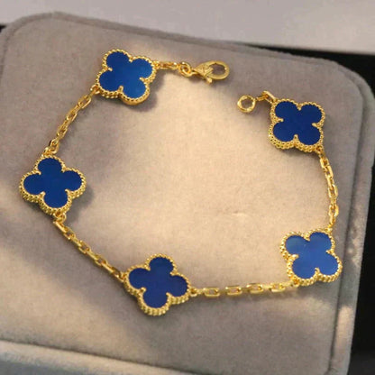 [✨ROSE✨]CLOVER 5 MOTIFS BLUE AGATE BRACELET