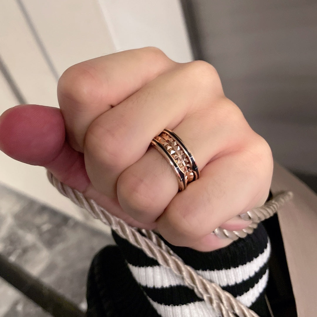 [✨ROSE✨]ZERO 1 PINK GOLD BLACK CERAMIC RING