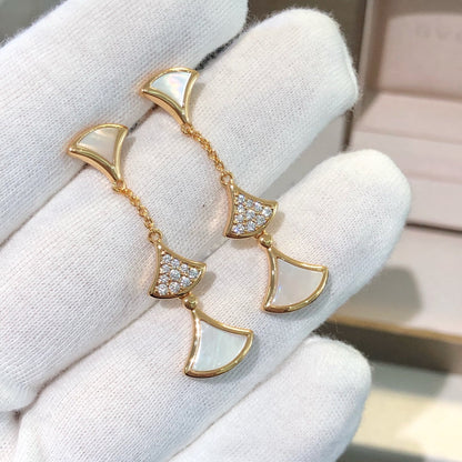 [✨ROSE✨]DREAM EARRINGS 3 MOTIFS DIAMOND MOP PINK GOLD