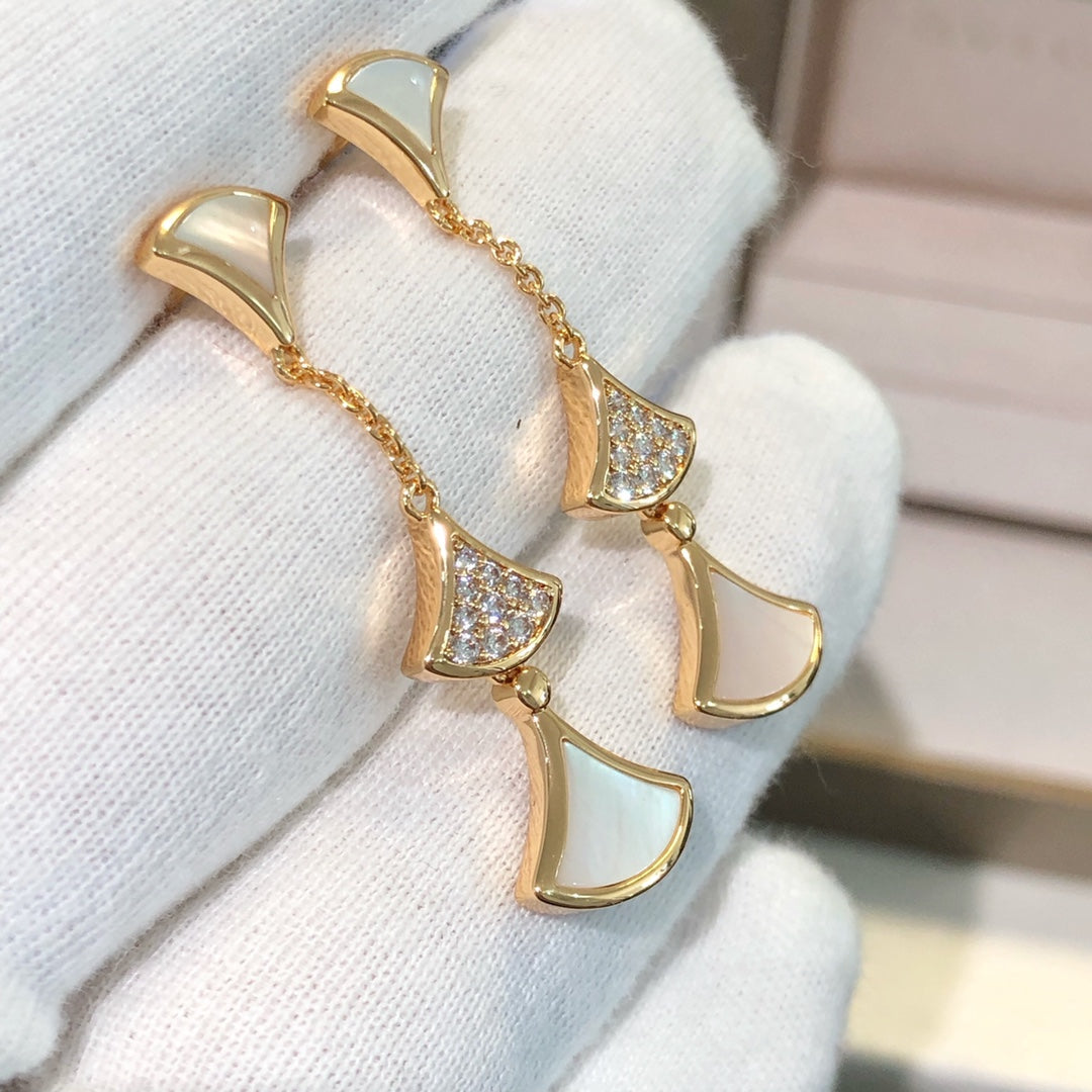 [✨ROSE✨]DREAM EARRINGS 3 MOTIFS DIAMOND MOP PINK GOLD