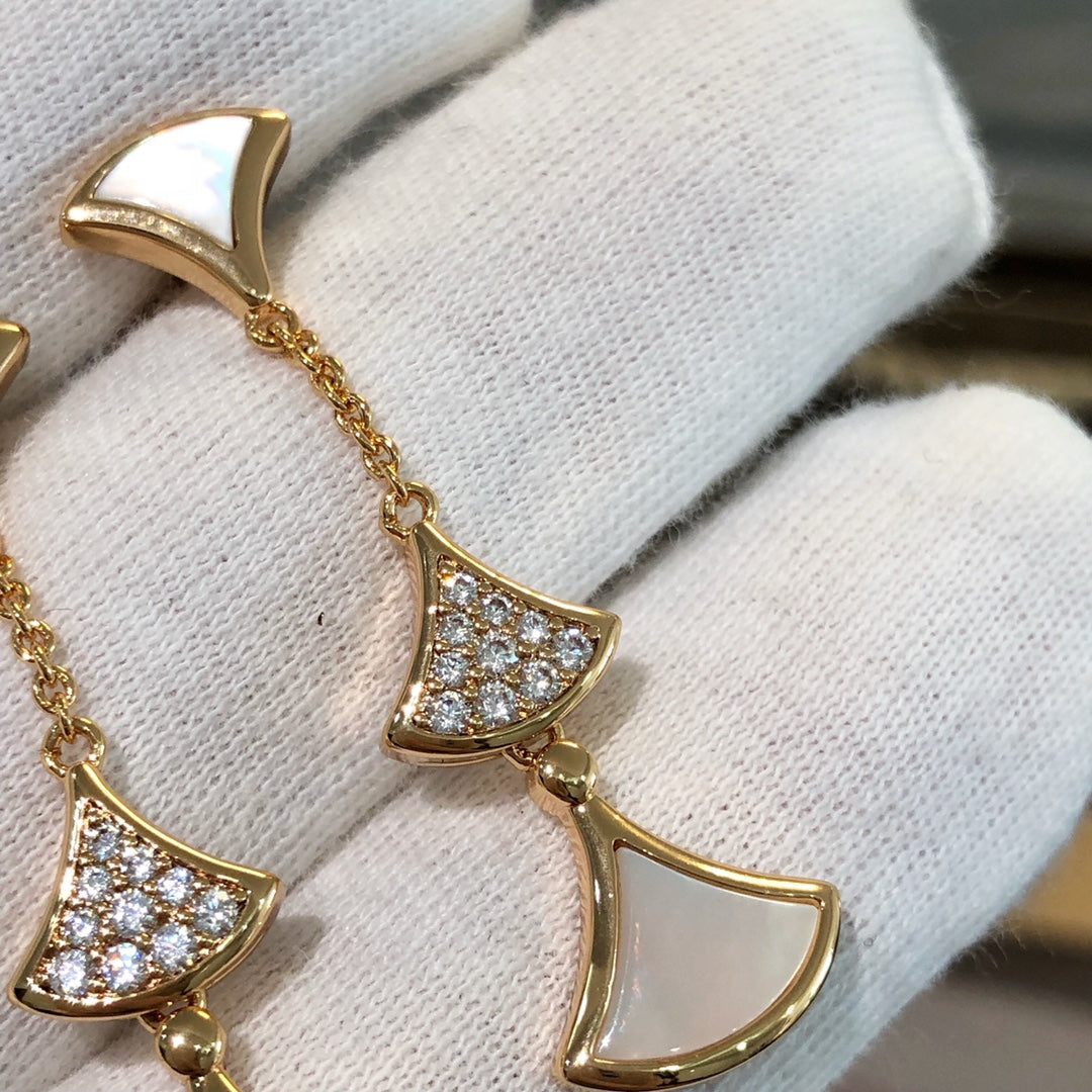 [✨ROSE✨]DREAM EARRINGS 3 MOTIFS DIAMOND MOP PINK GOLD