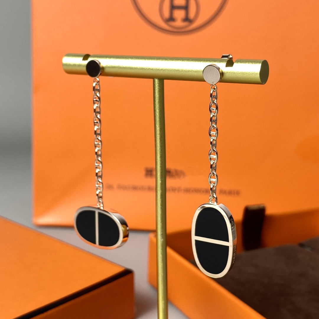 [✨ROSE✨]CHAINE VERSO BLACK CERAMIC EARRINGS