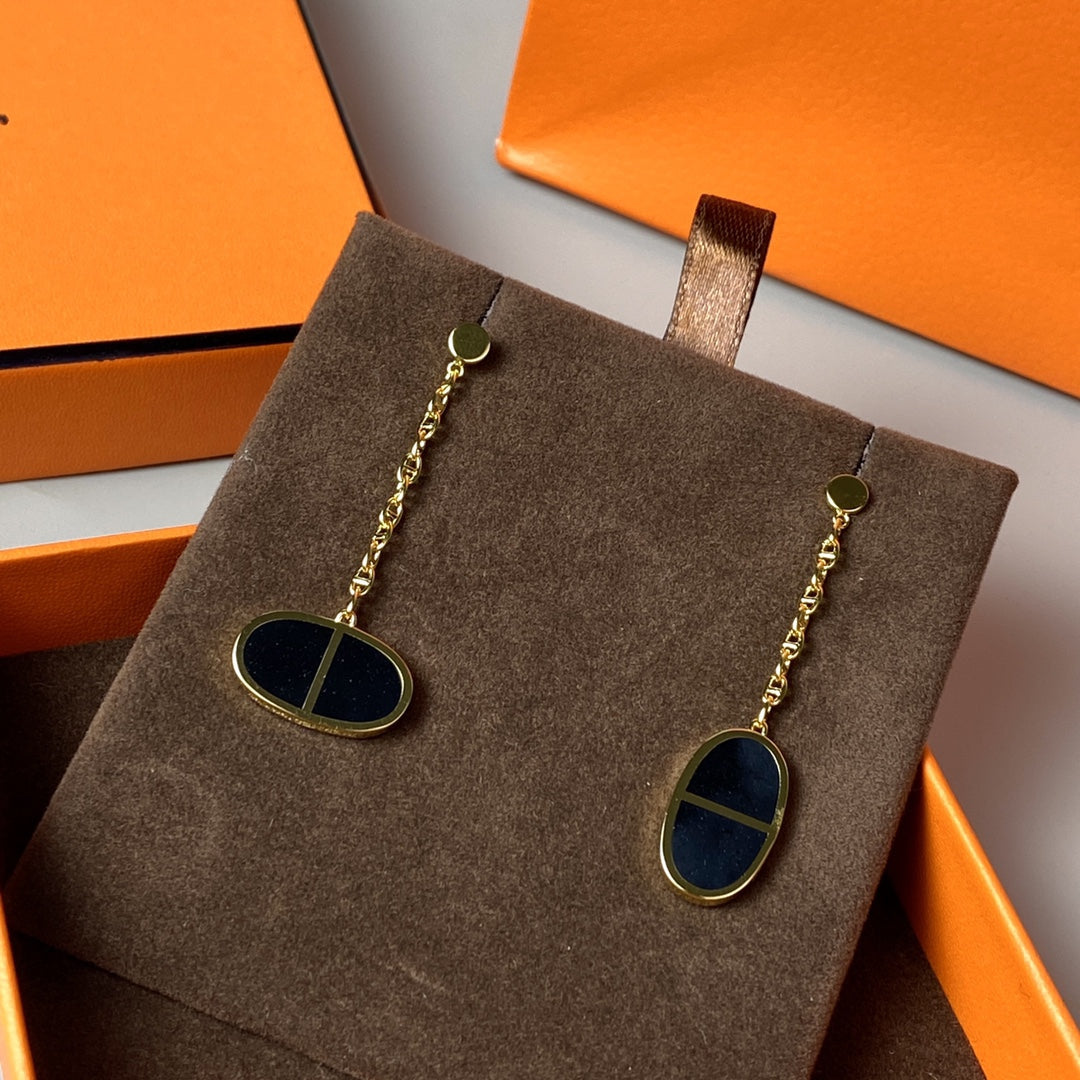 [✨ROSE✨]CHAINE VERSO BLACK CERAMIC EARRINGS