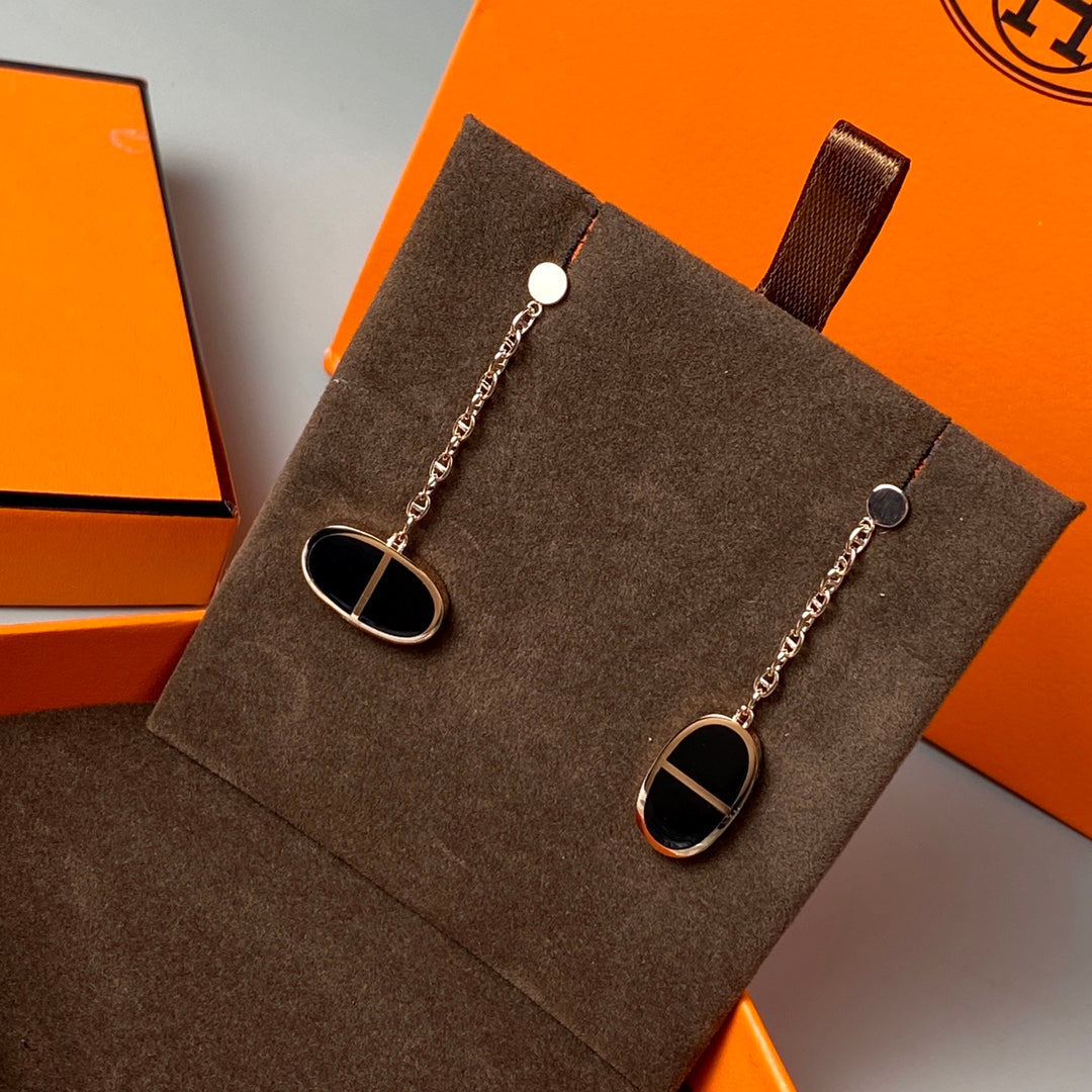 [✨ROSE✨]CHAINE VERSO BLACK CERAMIC EARRINGS