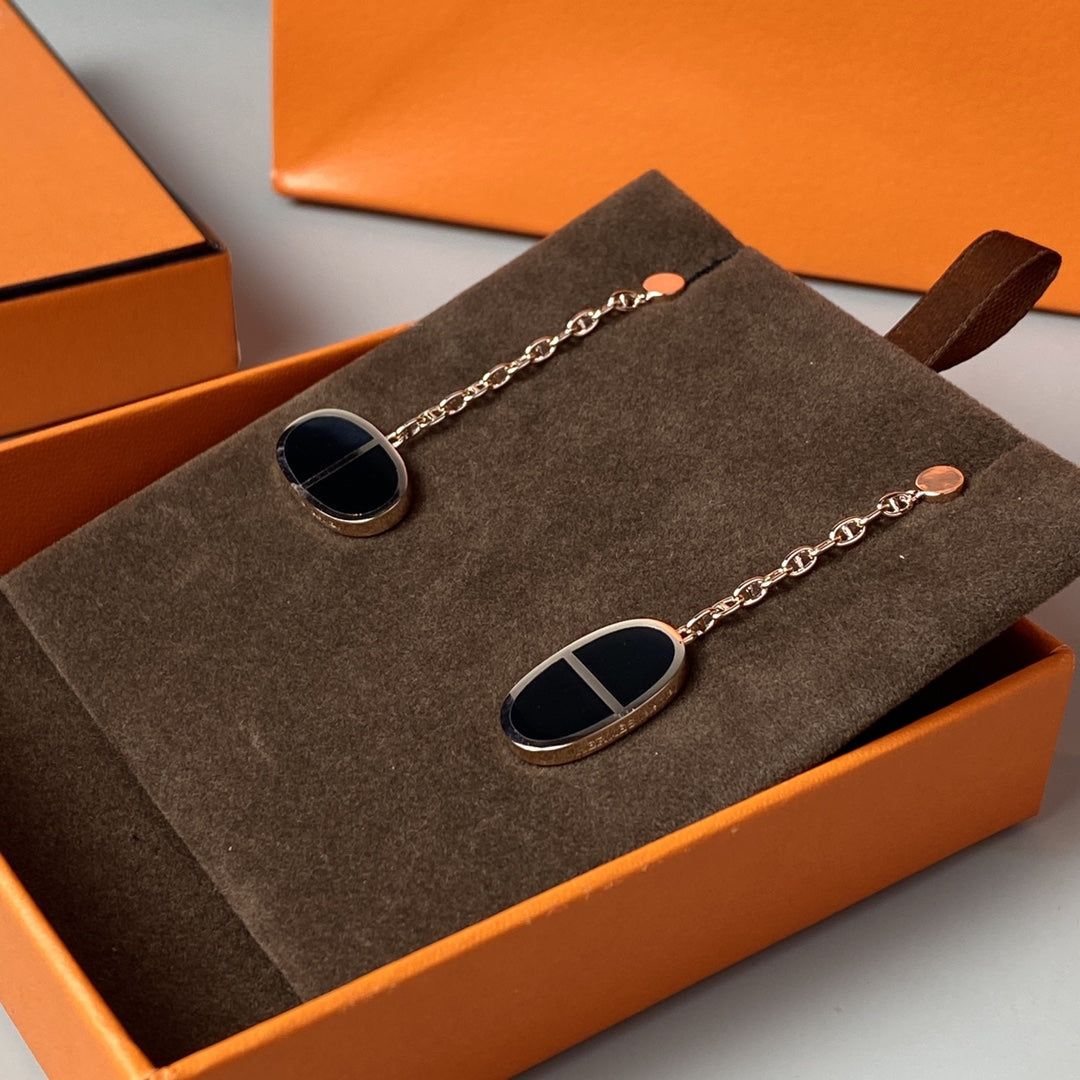 [✨ROSE✨]CHAINE VERSO BLACK CERAMIC EARRINGS