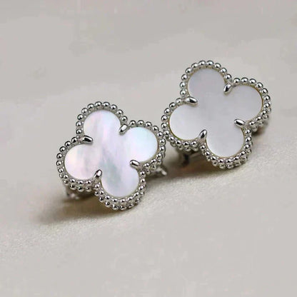 [✨ROSE✨]CLOVER MEDIUM 1 MOTIFS  WHITE MOP EARRINGS SILVER