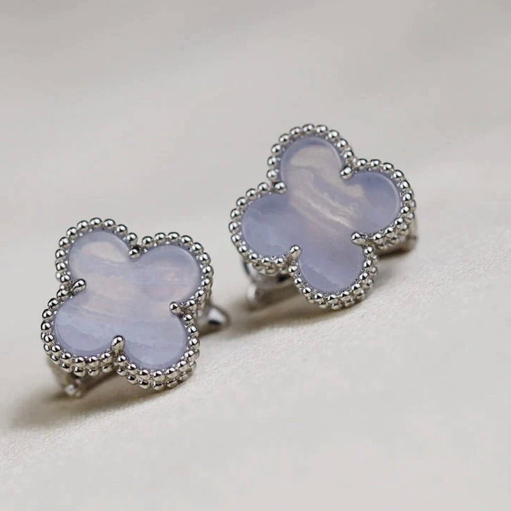 [✨ROSE✨]CLOVER MEDIUM 1 MOTIFS  WHITE MOP EARRINGS SILVER