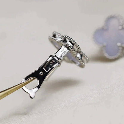 [✨ROSE✨]CLOVER MEDIUM 1 MOTIFS  WHITE MOP EARRINGS SILVER