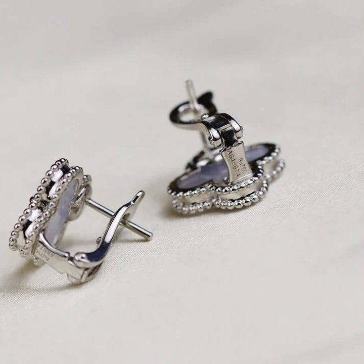 [✨ROSE✨]CLOVER MEDIUM 1 MOTIFS  WHITE MOP EARRINGS SILVER